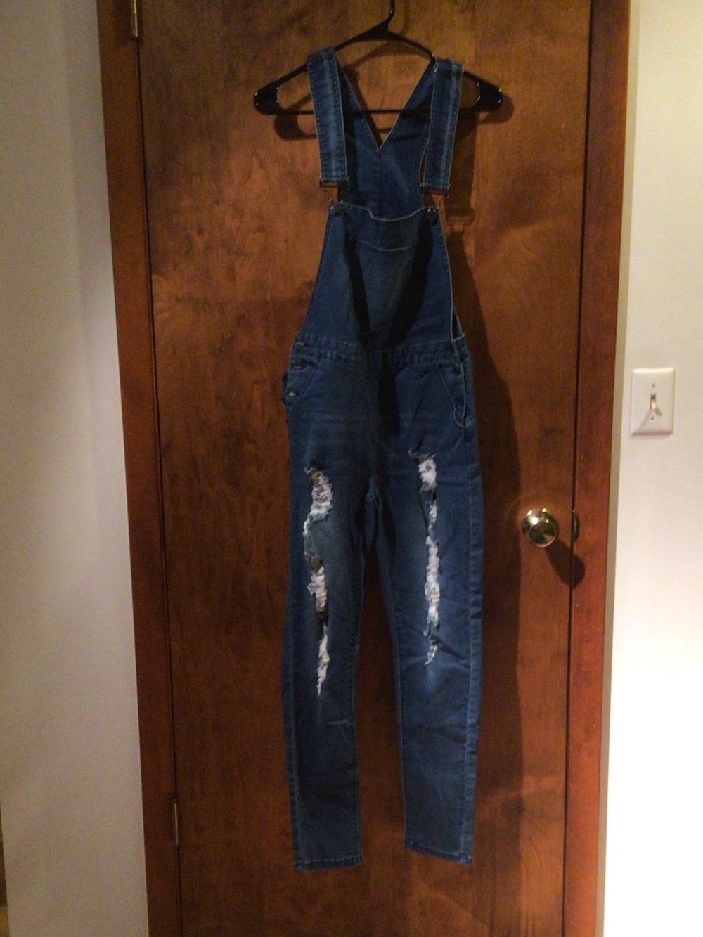 Ripped Denim Blue Men's Skinny Overalls